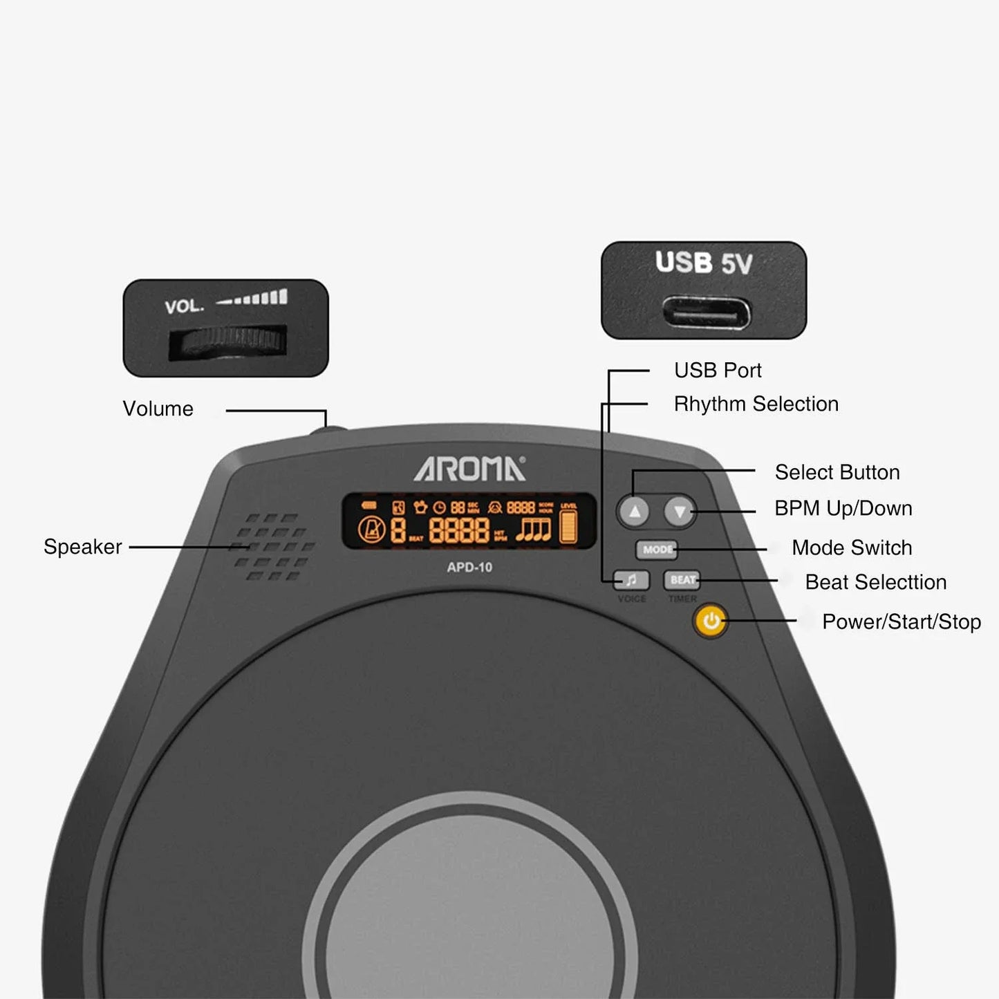 Rechargeable Multifunction Electronic Drum Pad With Metronome And Speed Detection