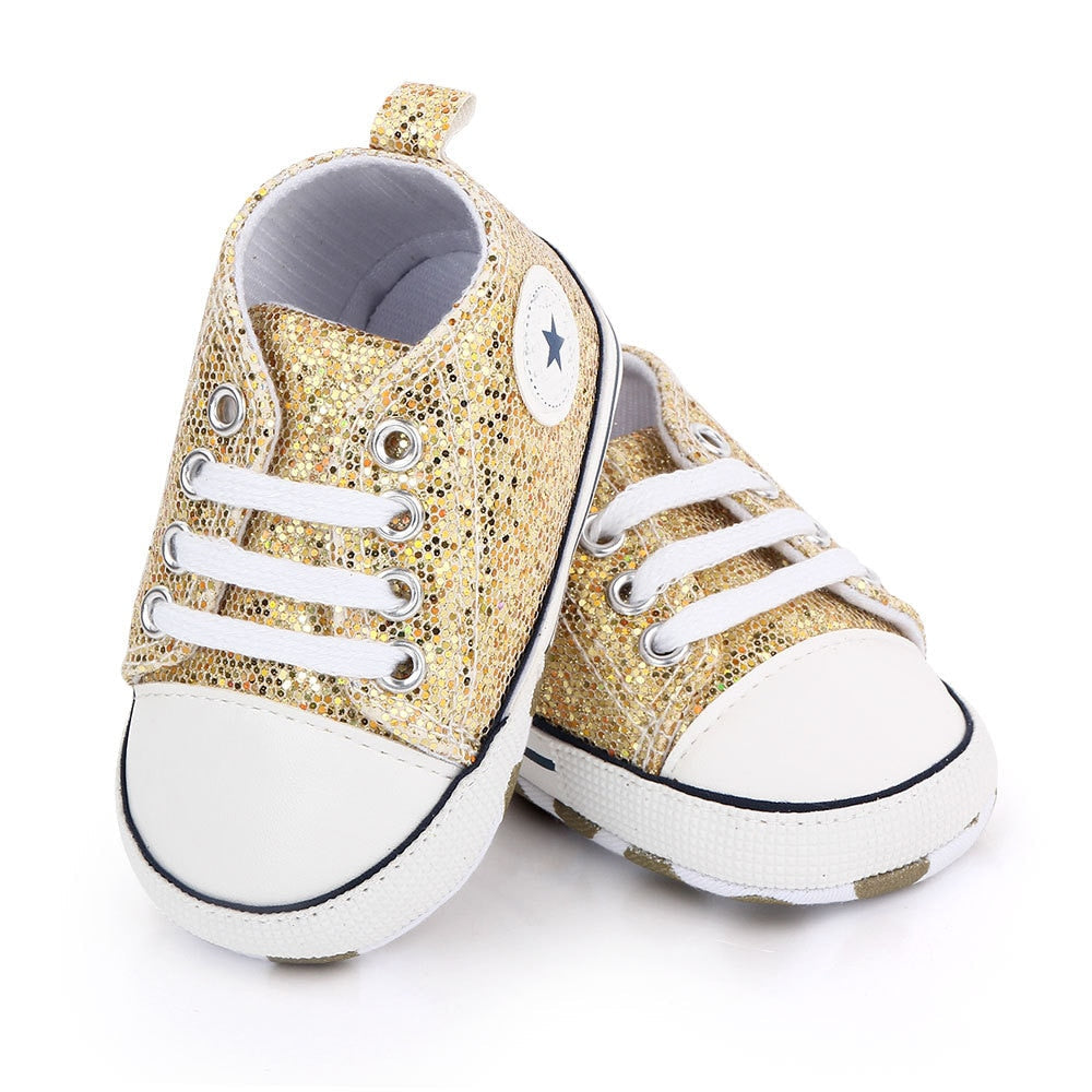 Fashionable Bling Canvas Shoes for Baby Girls - Soft Sole Toddler Sneakers - ToylandEU