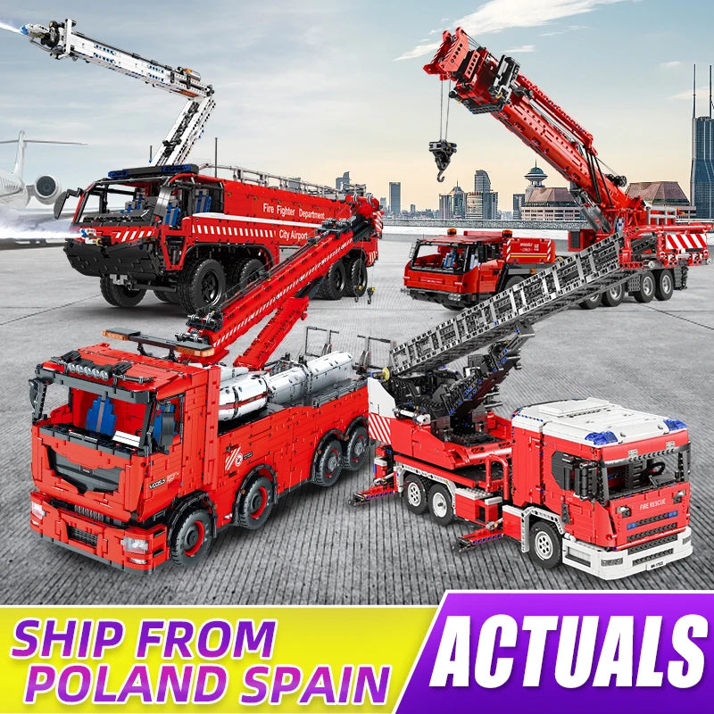 Innovative MOULD KING Remote Control Building Set: Crane, Excavator & Fire Truck