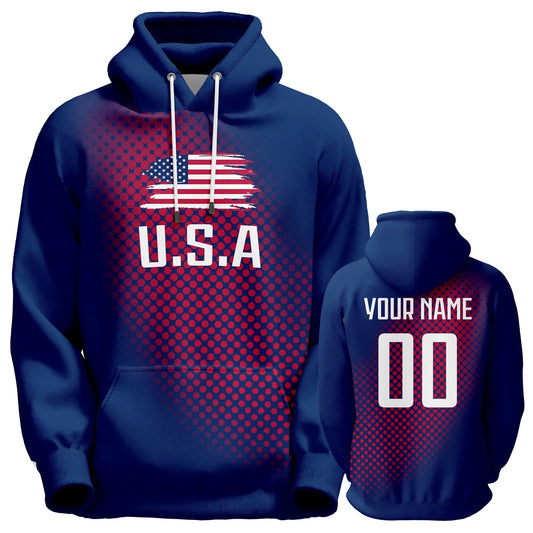 Personalized USA Soccer Hoodie Sweatshirt for Men, Women, and Youth - Custom American Flag Pullover with Long Sleeves, Ideal Fans Gift S-5XL