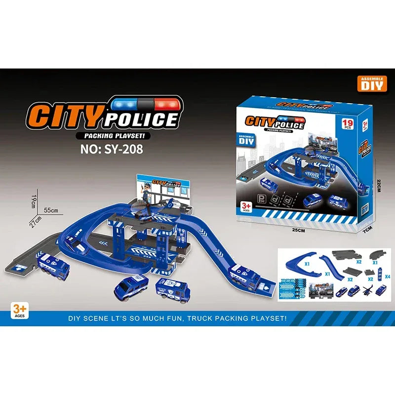 Durable Diecast Police Cars And Fire Engine Parking Track Set - ToylandEU