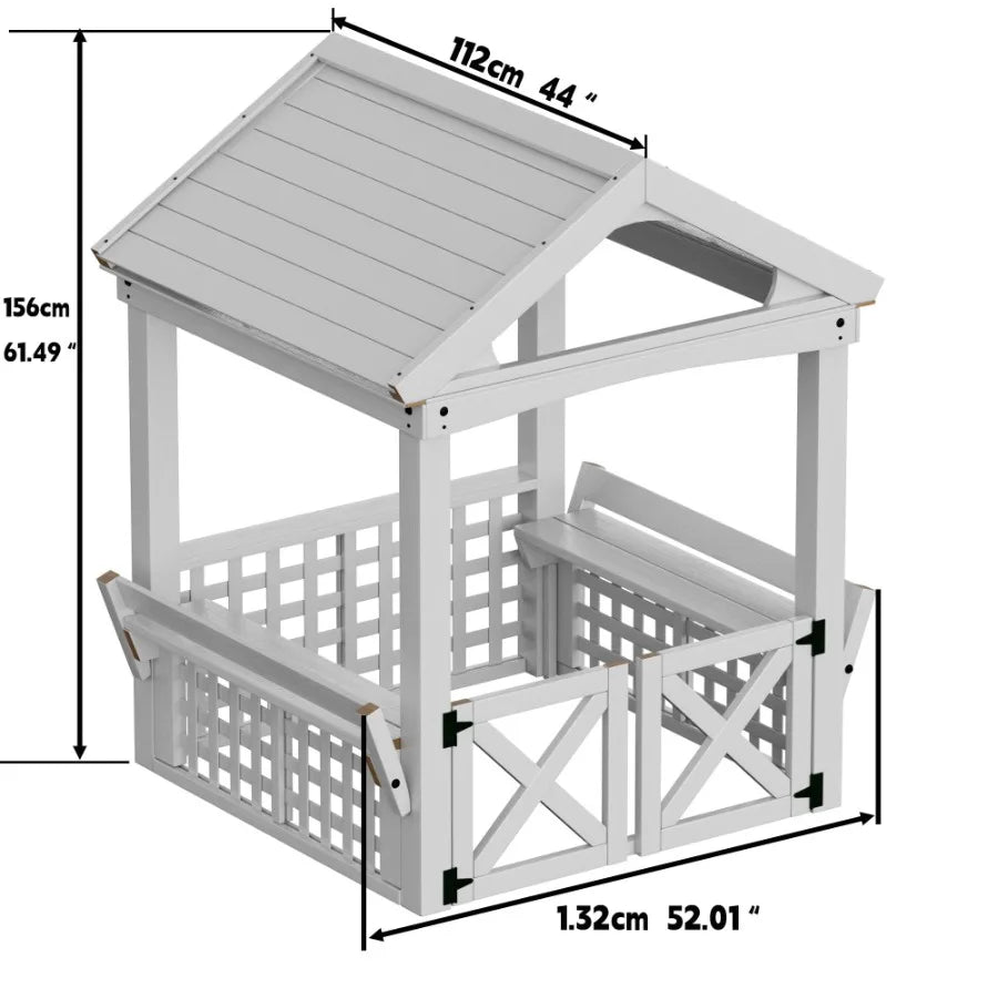 Durable Wooden Outdoor Playhouse With Built In Bench