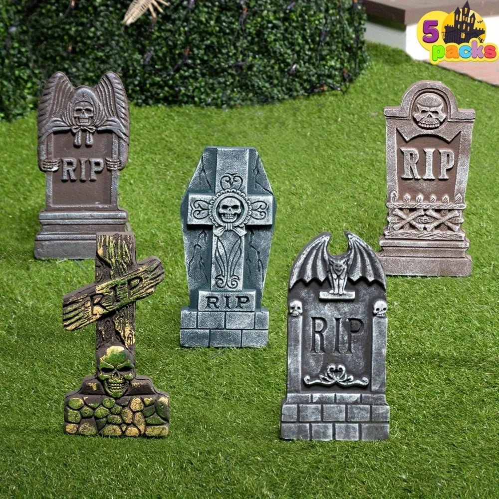 Halloween Foam Tombstones | 17 Inch With Metal Stakes | Variety Of 5 Designs