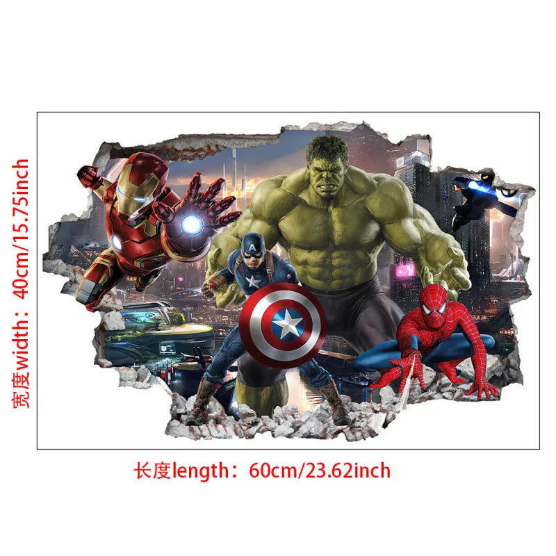 3D Wall Sticker | Avengers Theme | 60x40 cm | Hulk Iron Man Captain America Thor