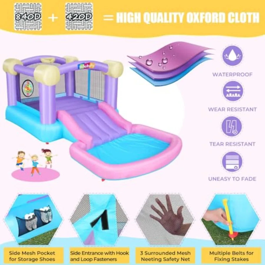 Inflatable Pink Bounce House With Ball Pit And Slide