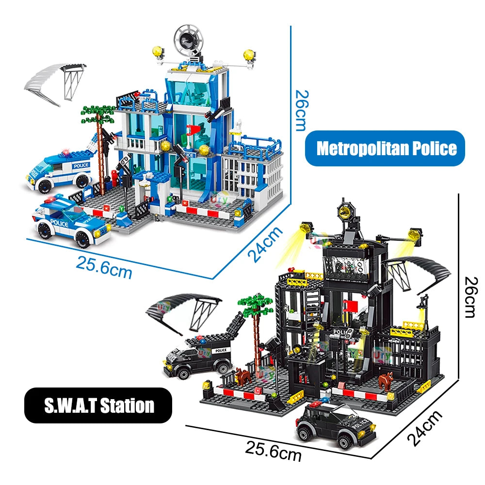 SWAT Police Station & City Military Model Set with Prison Car, Policeman, and Boat - ToylandEU