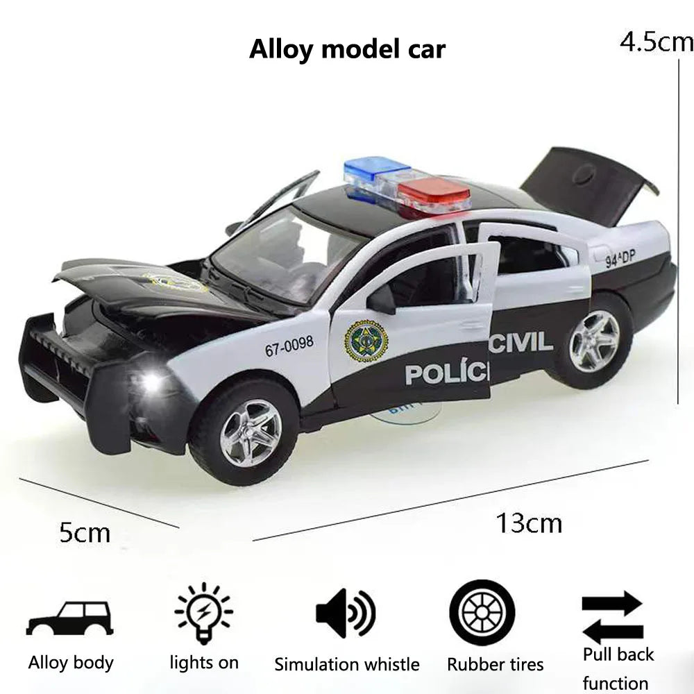 1:32 Alloy Diecast Police Car Toy with Sound and Light Effects and Pull-Back Action - ToylandEU