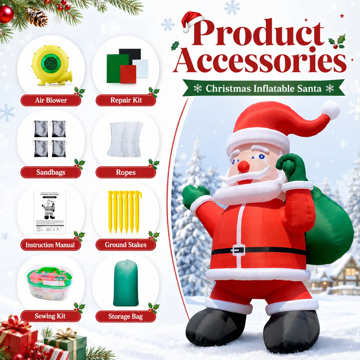 Inflatable Christmas Chimney | 28 Or 33 Ft Tall | Santa Claus | Outdoor Decor