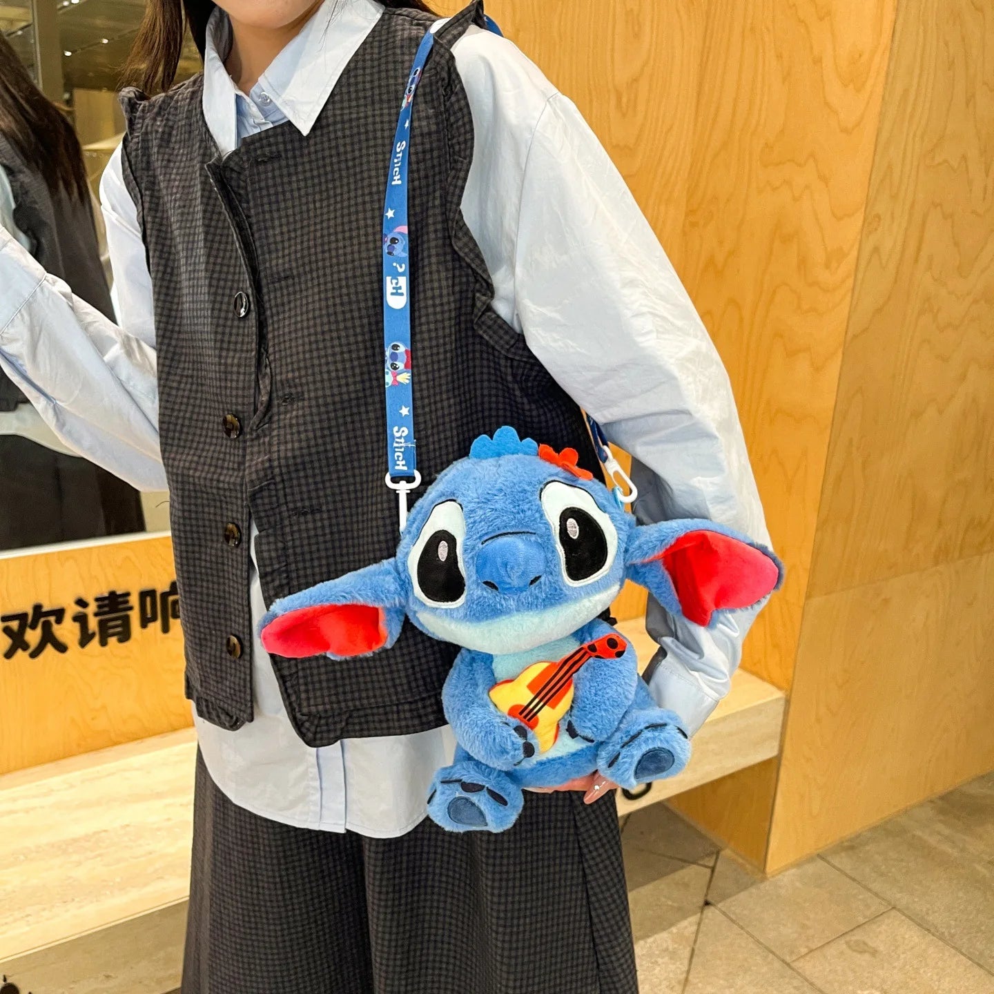 Disney Stitch Plush Backpack With Double Straps For Kids