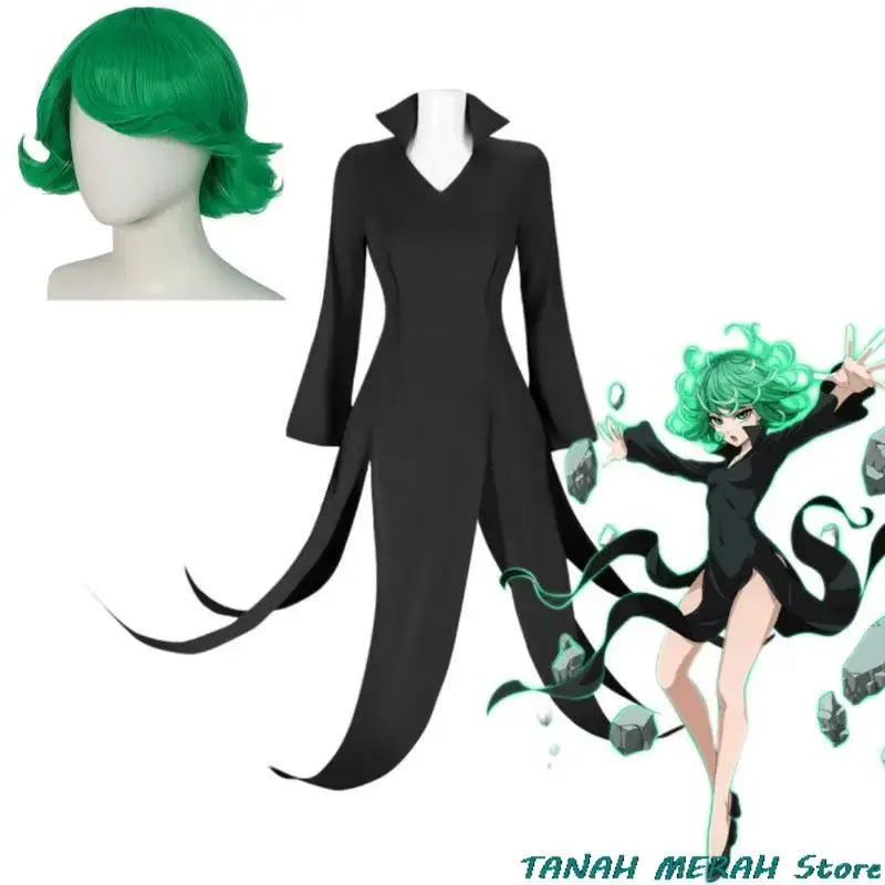 Tatsumaki Anime Cosplay Costume Set for Kids & Plus Size with Wig