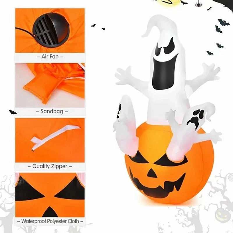 Halloween Inflatables | 4 Ft Tall | Ghost Pumpkin Design | Outdoor Lawn