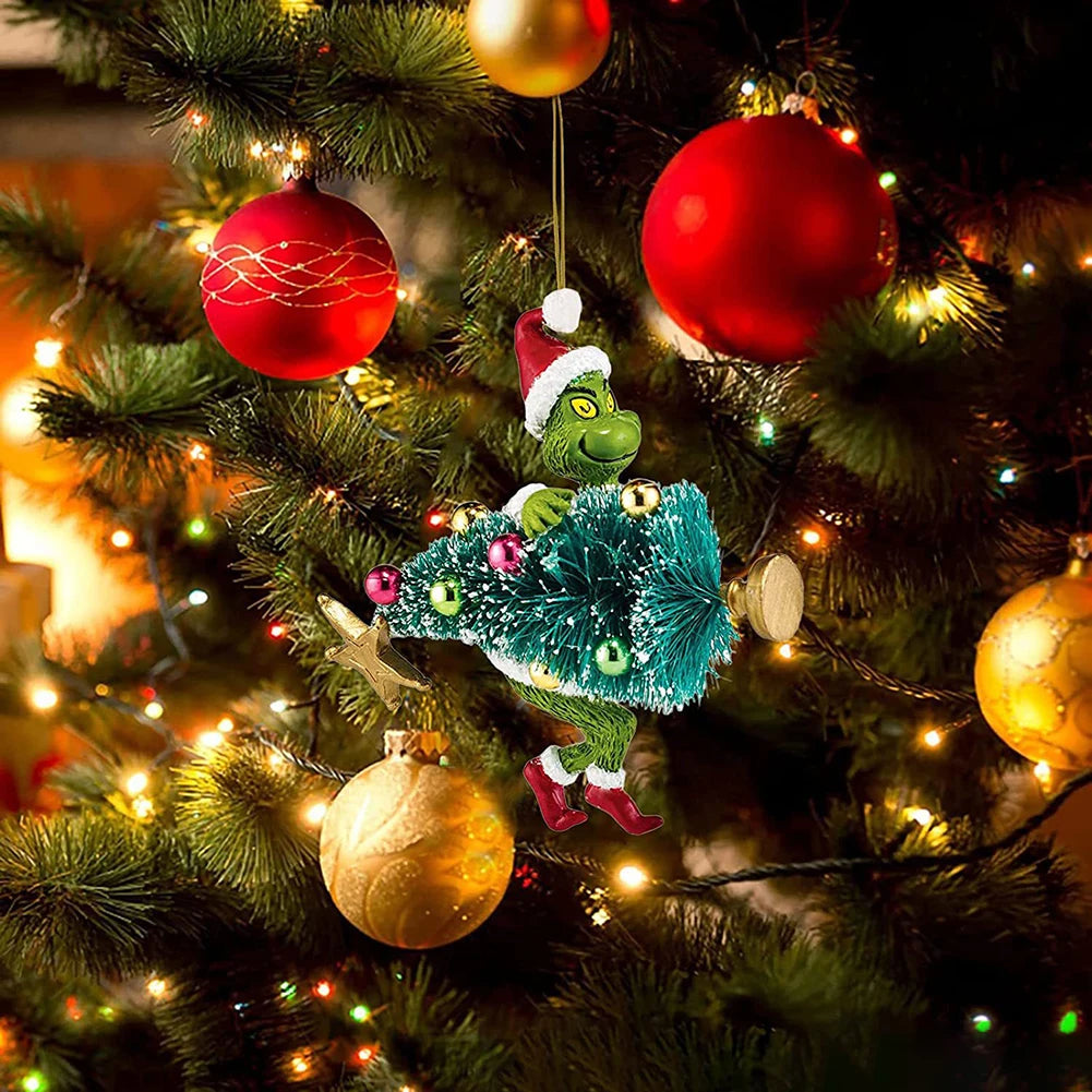 2D Green Monsters Ornaments | Acrylic Christmas Tree | Cartoon Hanging Pendants
