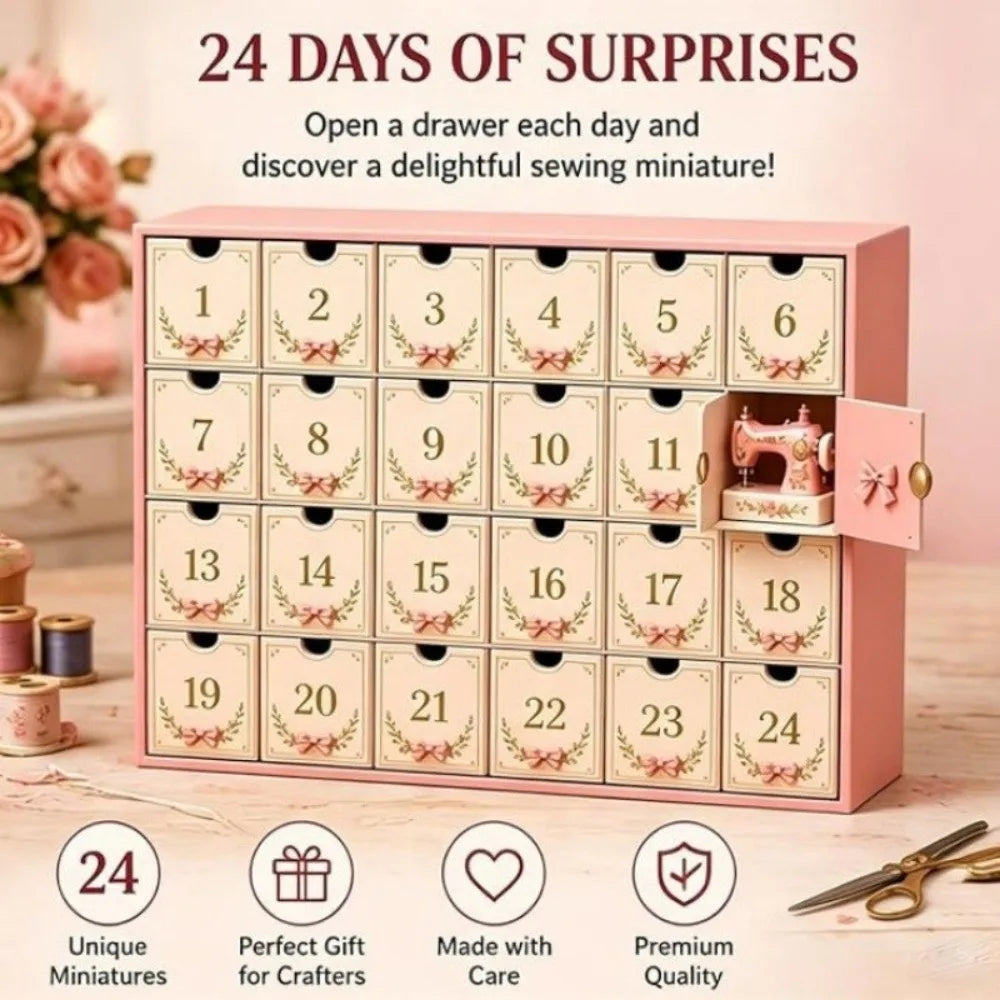 Advent Calendar | Sewing Theme | 24 Day Pink Acrylic Ornaments | Handmade Christmas Decoration Gift