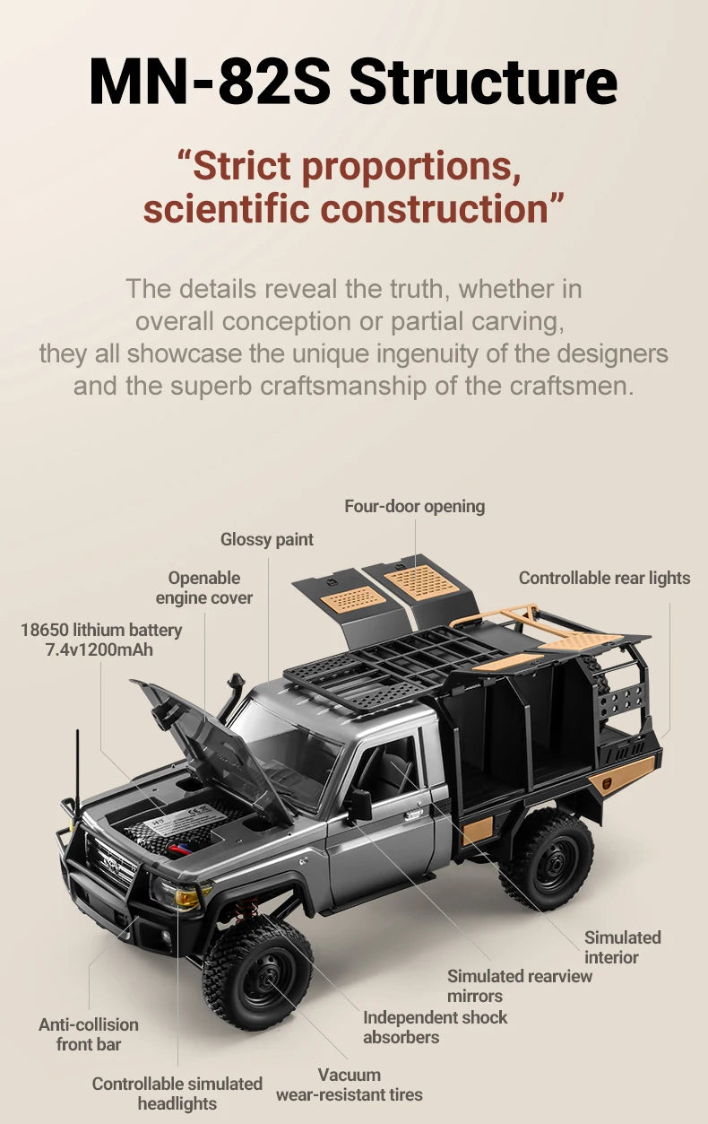 RC JJRC MN82 1:12 Scale 4x4 Remote Control Pickup Truck with LED Lights - Simulation Model for Kids & Hobbyists