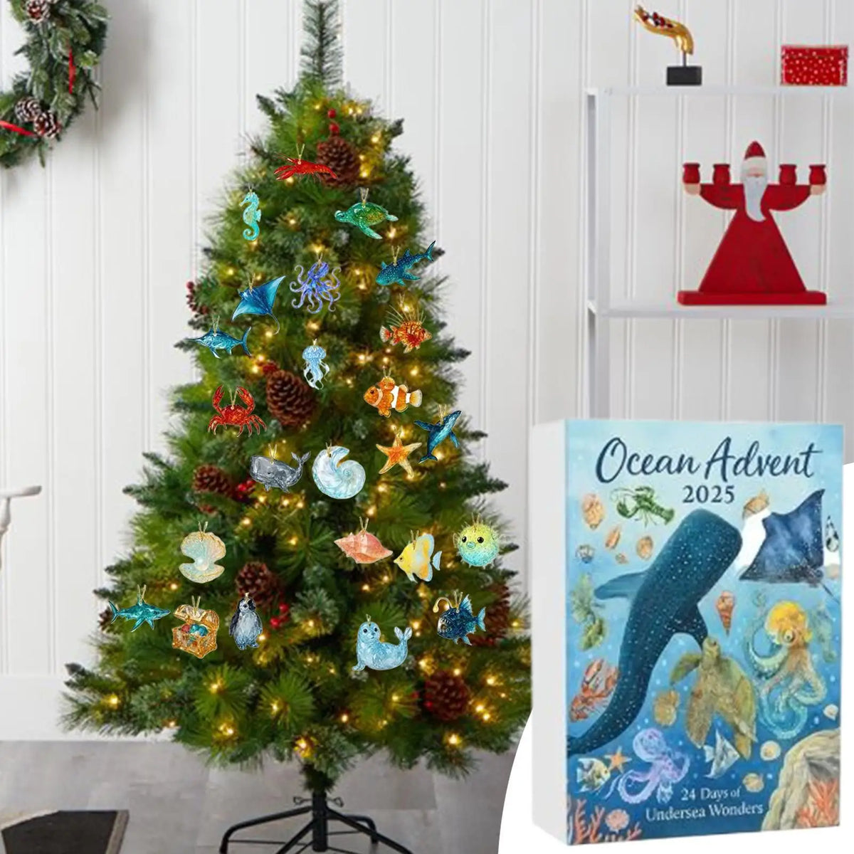 Advent Calendar | Ocean Animal Figurines | 2D Acrylic Sea Creatures | Christmas Gift For Boys And Girls