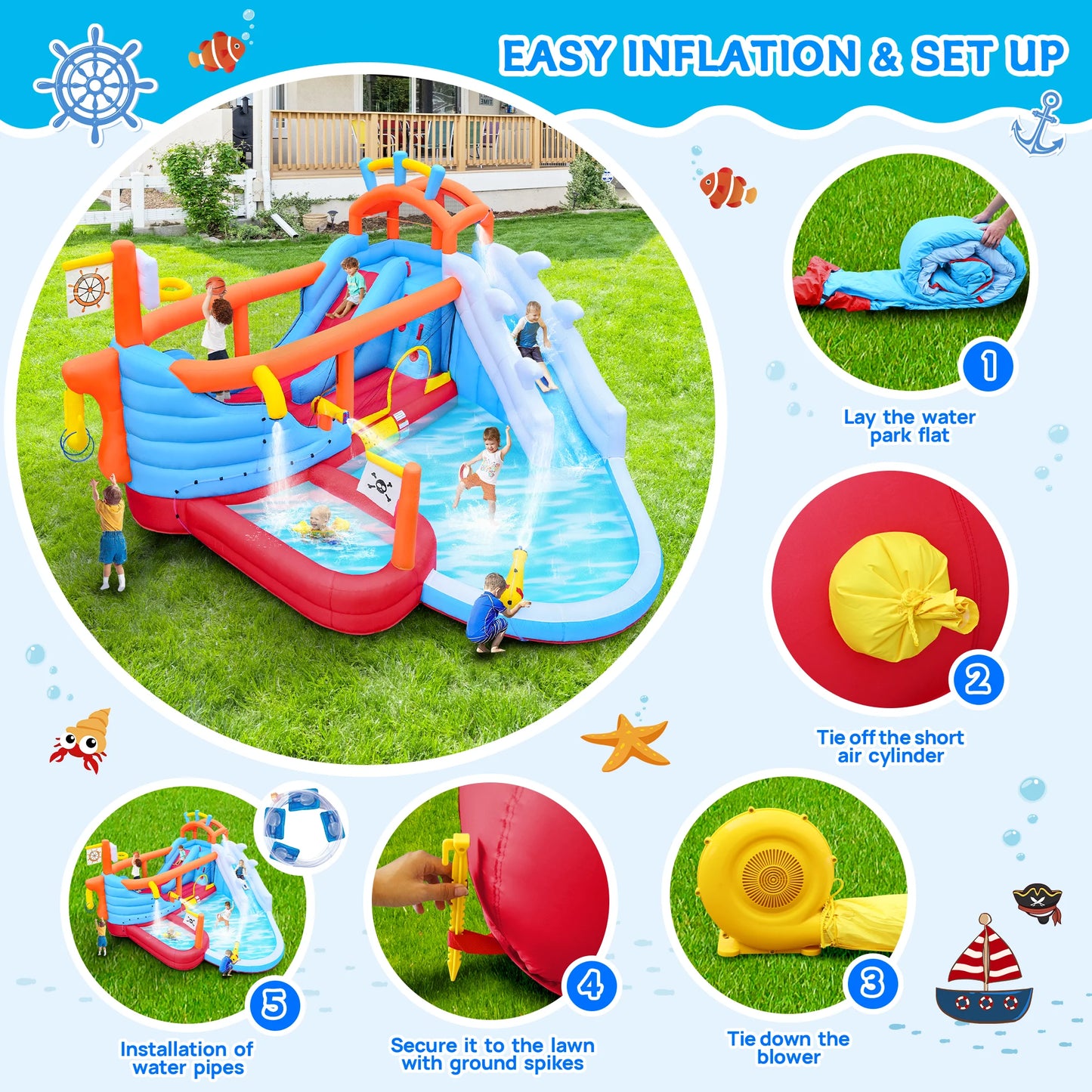 9-in-1 Inflatable Water Park With Dual Slides For Backyard Fun