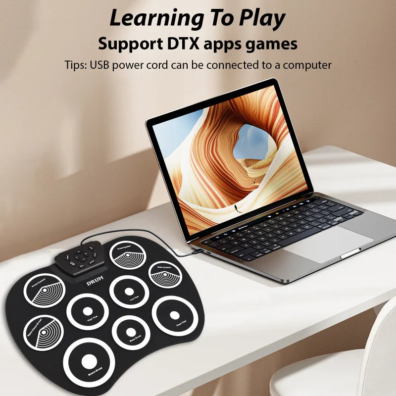 Portable 9 Pad Electronic Drum Set With MIDI Interface