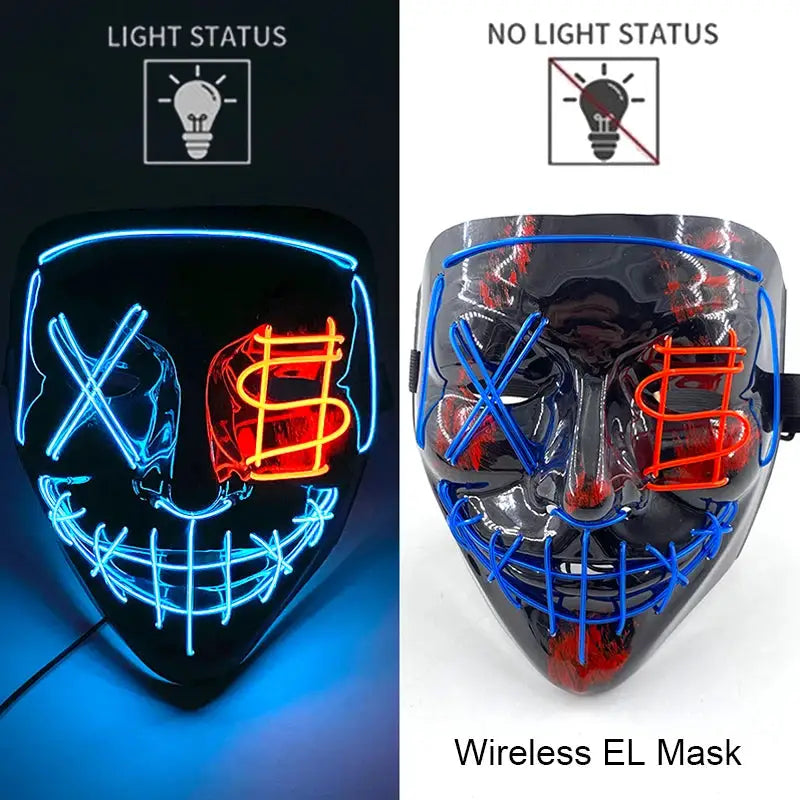 Wireless Halloween Neon LED Purge Mask Masque Masquerade Party Masks Light Grow in the Dark Horror Mask Glowing Masker - ToylandEU