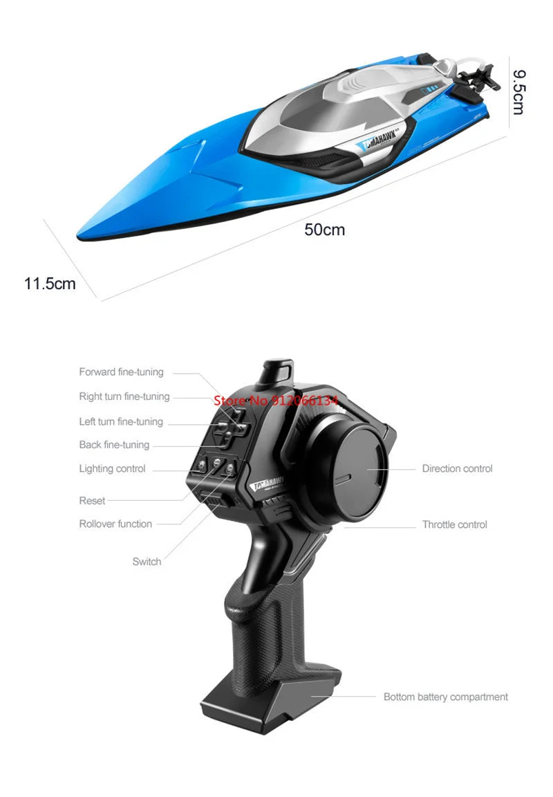 RC High-Speed 70KM/H RC Racing Boat - Double-Layer Waterproof Remote Control Yacht with Capsize Reset & Water Cooling System, 50CM Oversized Design