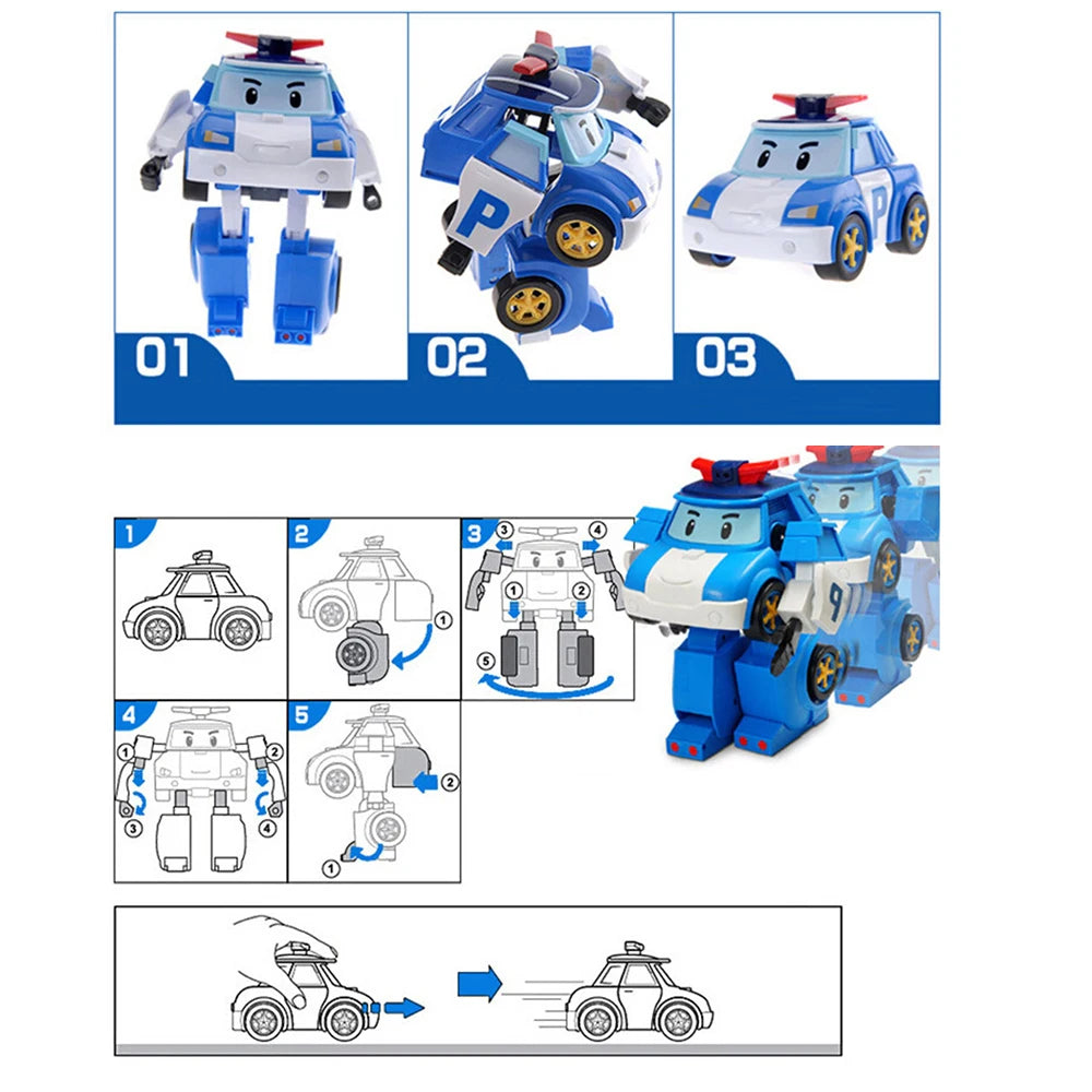 Poli Car Kids Robot Toy Set - 6 Pcs Vehicle Adaptable Deformable  Anime - ToylandEU