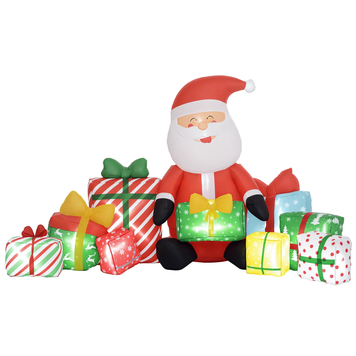 Inflatable Santa Claus And Gift Boxes | 10 Ft Wide | White Led Lights