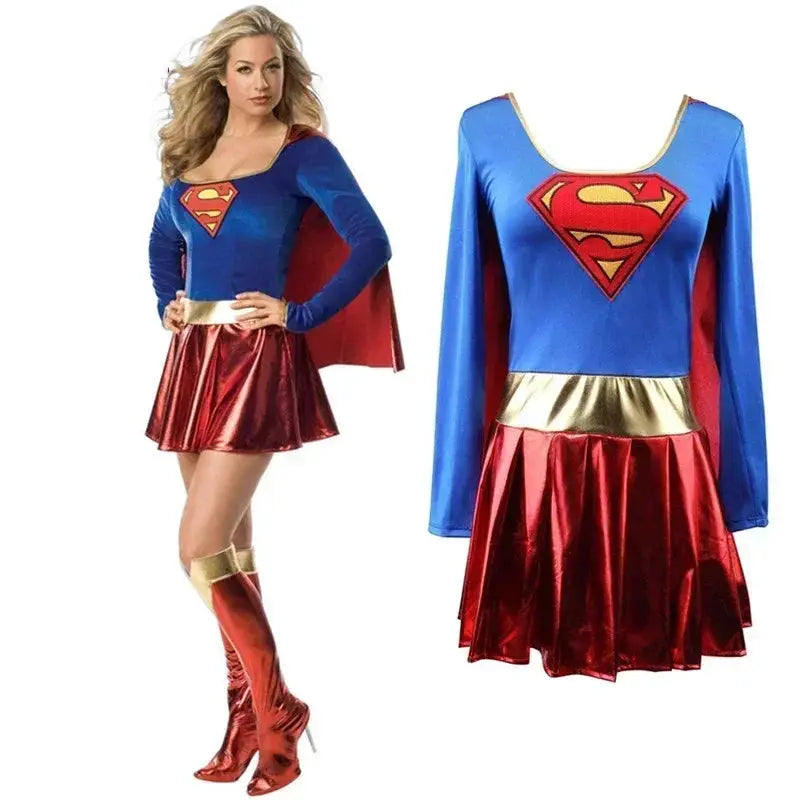 Superwoman Dress Cosplay Costumes Super Girls Dress Shoe Covers Suit Superhero Woman Super Hero Kids Halloween Costume - ToylandEU