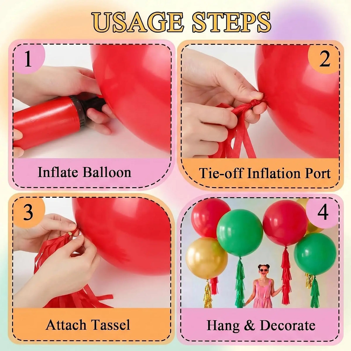 Giant Balloons | 36 Inch | With Tassels | Christmas Party Decor