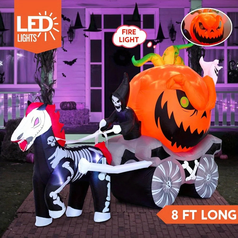 Inflatable Pumpkin Carriage | 8 Feet | Built In LED Lights | Yard Decor