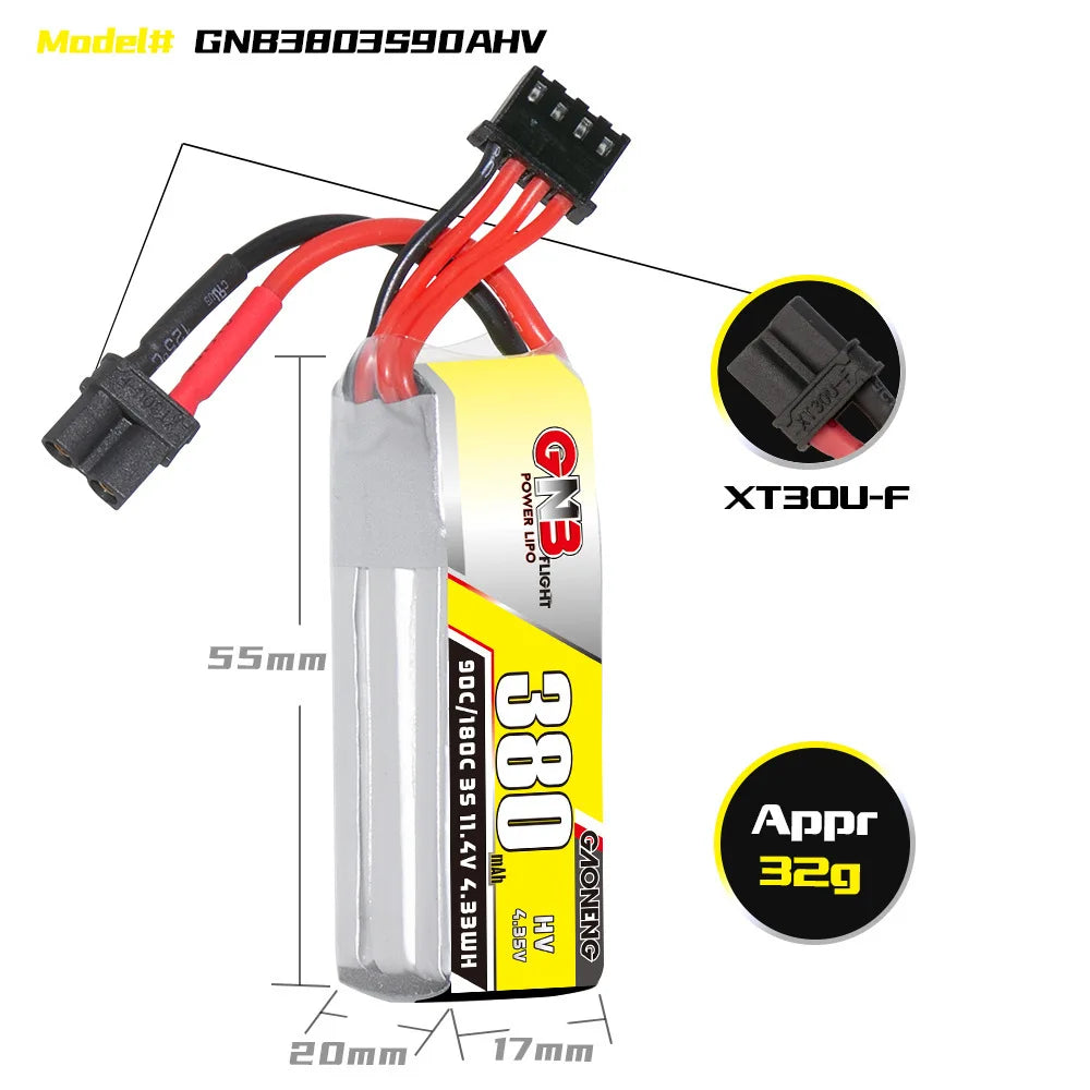 HV Max 180c GNB 3s 380mAh Lipo Battery For RC Helicopter Quadcopter - ToylandEU