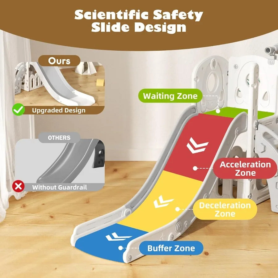 Toddler Slide 6 in 1 Outdoor Playset with Basketball Hoop