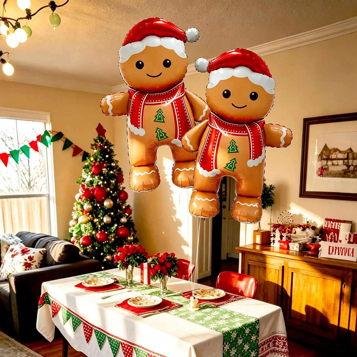 Gingerbread Balloons | 62 Inch Giant Size | Standing Support | 2 Pcs Xmas Decor