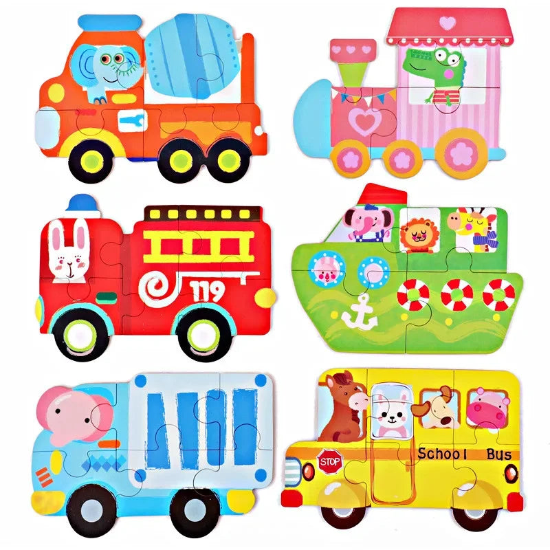 Wooden 3D Puzzle | Cartoon Animal Traffic Theme | Montessori Toy | Ages 3-12