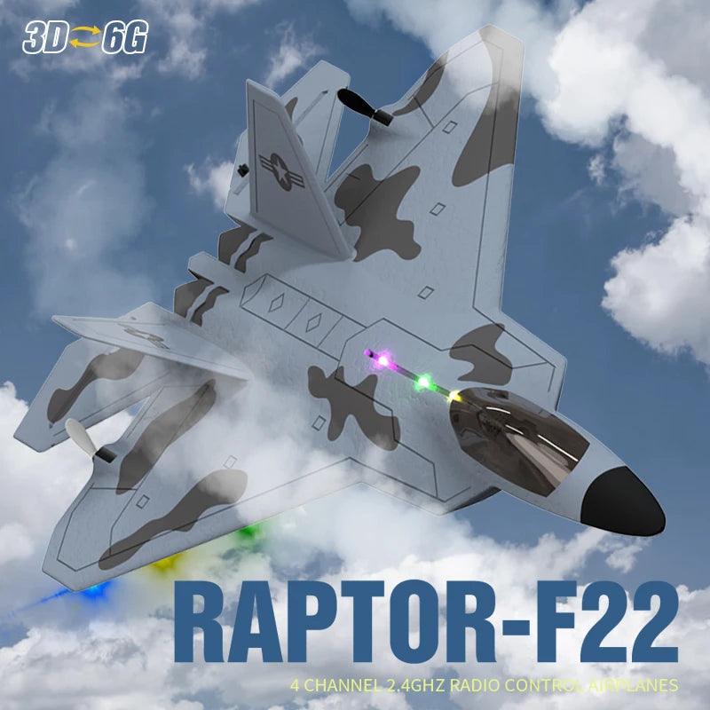 2024 New F22S 2.4G 3CH RC Airplane Raptor Warplane with LED Light - Outdoor Flying Toy
