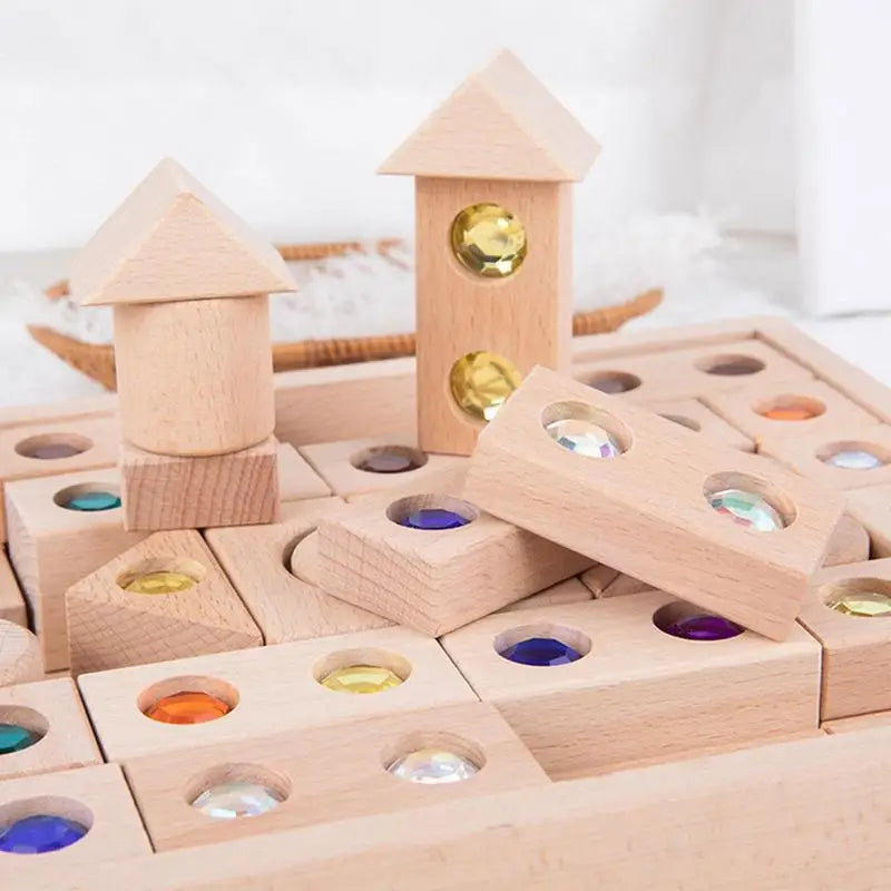 Colorful Montessori Wooden Gem & Crystal Stacking Blocks for Kids