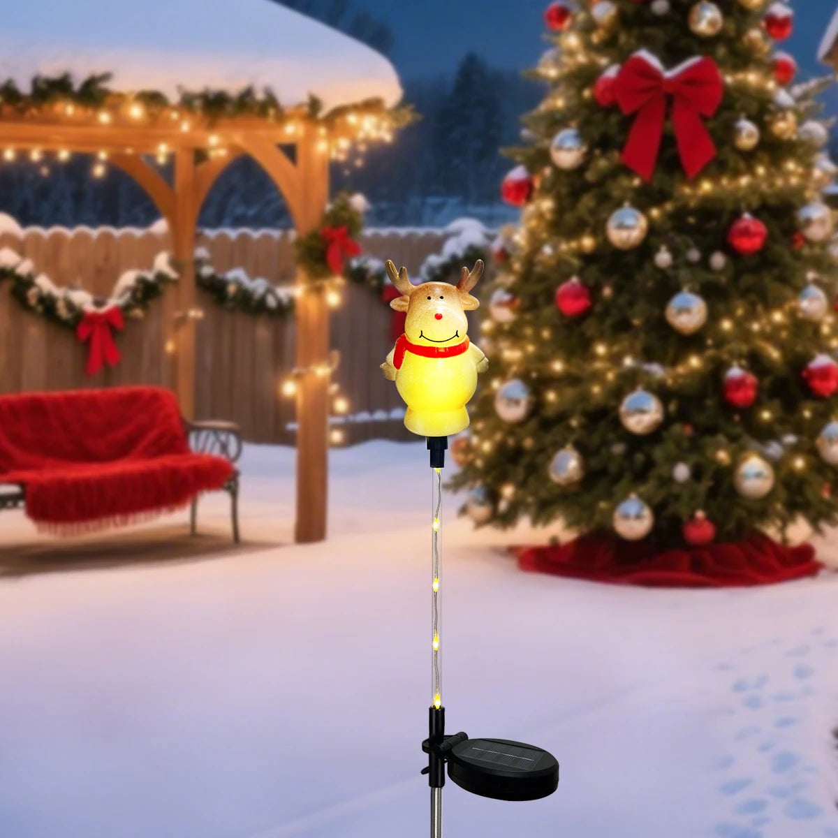Solar Christmas Stake Lights | 8 Light Modes | Outdoor Santa, Reindeer and Tree