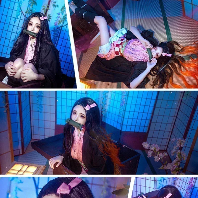 Anime Cosplay Suit | Nezuko Design | Polyester Knit | Women Halloween Set