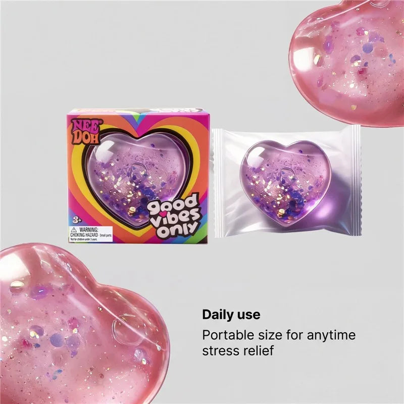Heart Squeeze Toy | Glitter Heart Shape | Stress Relief Fidget | For Adults
