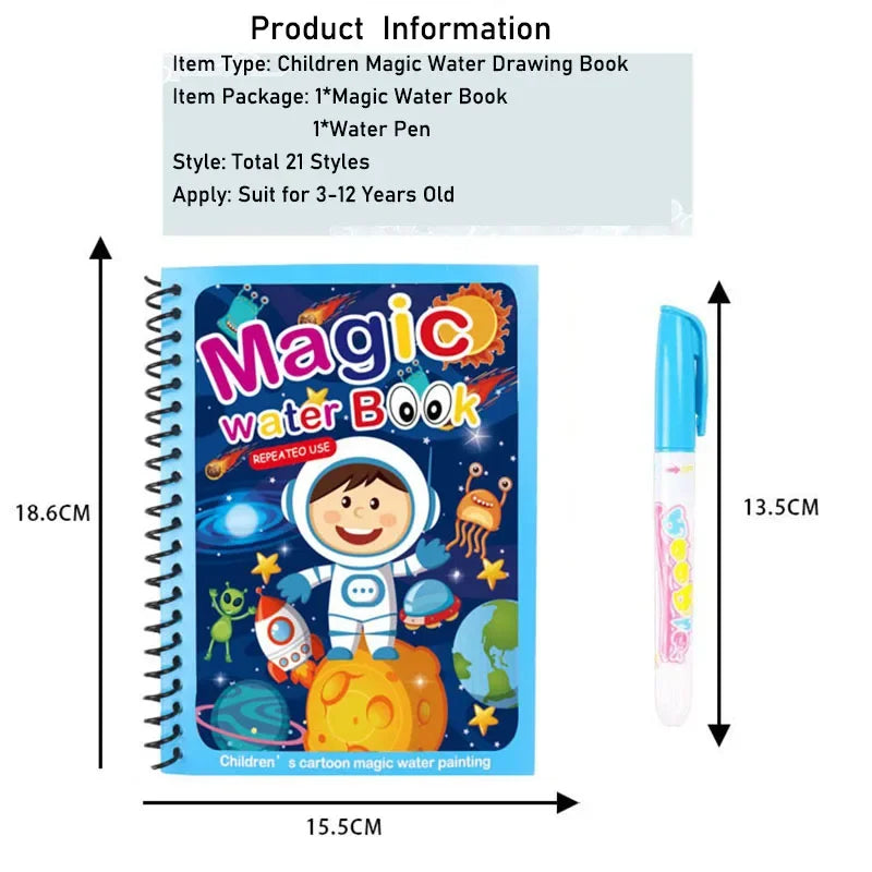 Magic Water Drawing Book for Kids - Mess-Free DIY Coloring & Painting Toy for Early Education