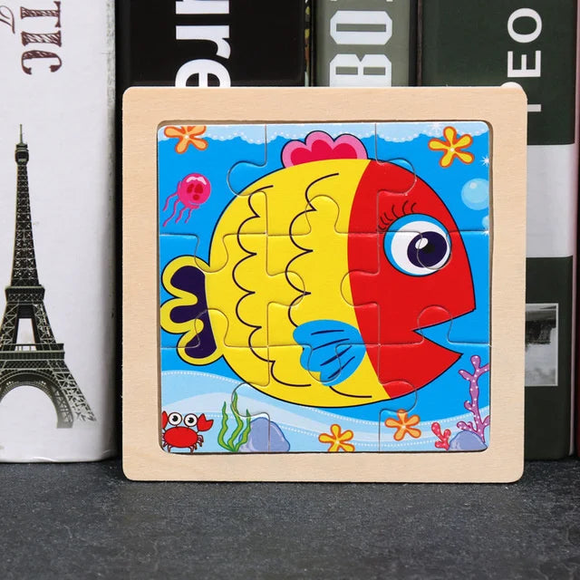 3D Wooden Puzzle | 11x11cm | Animal and Vehicle Cartoon Theme | Unisex