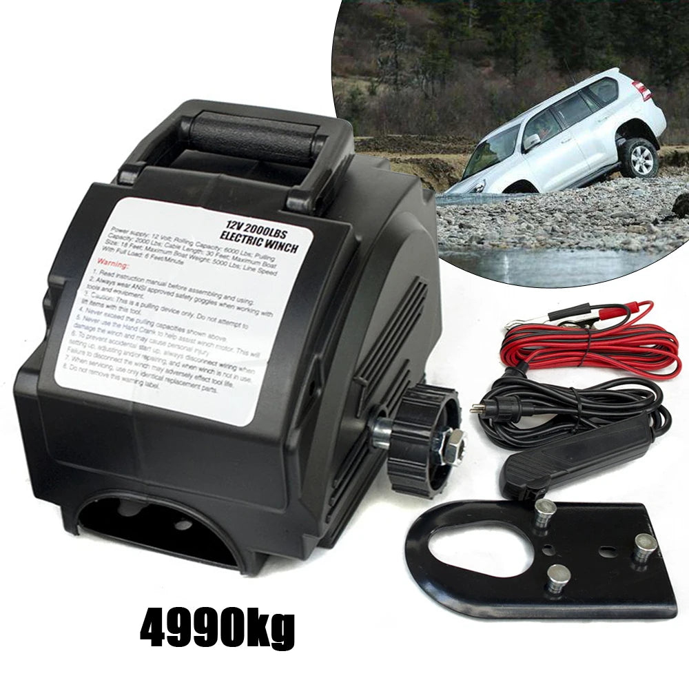 2000 LB 12V Remote-Controlled Electric Winch for Trucks & Trailers