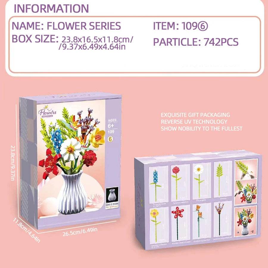 Flower Bouquet Building Blocks Eternal Flower Rose Sunflower Set - ToylandEU