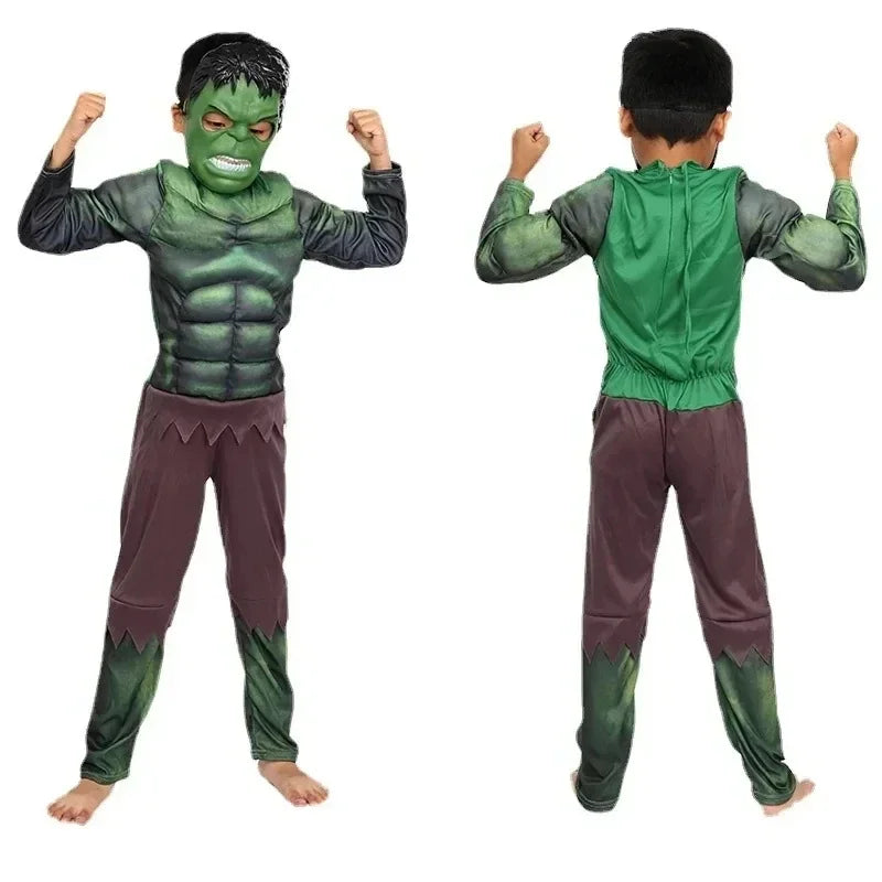 Kids Hulk Superhero Muscle Costume Set with Mask & Gloves for Fun Play