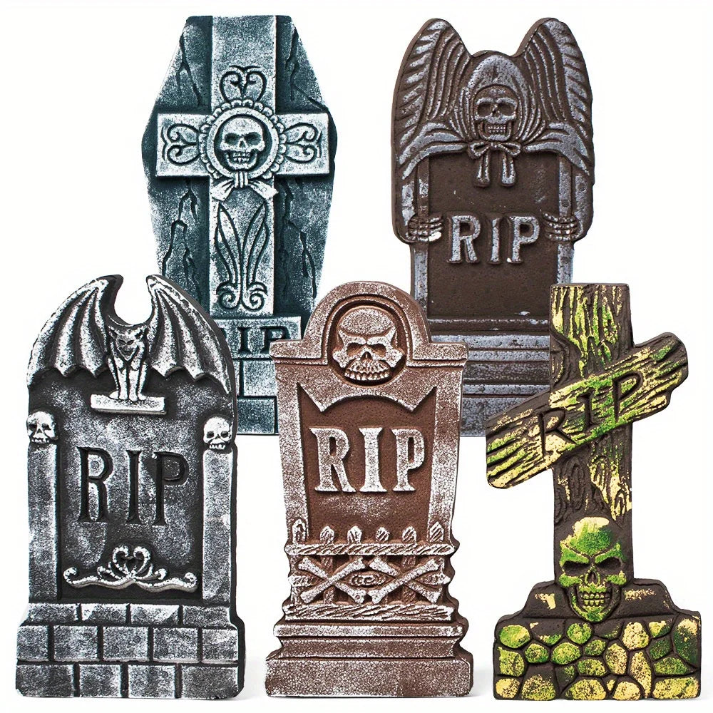Halloween Foam Tombstones | 17 Inch With Metal Stakes | Variety Of 5 Designs