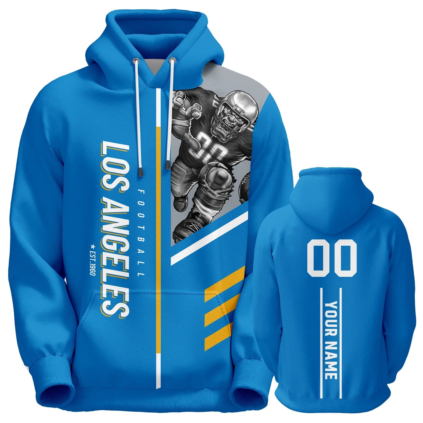 Personalized 3D Printed American Football Hoodie for All Ages - Custom Name, Number, and City Mascots Sweatshirt