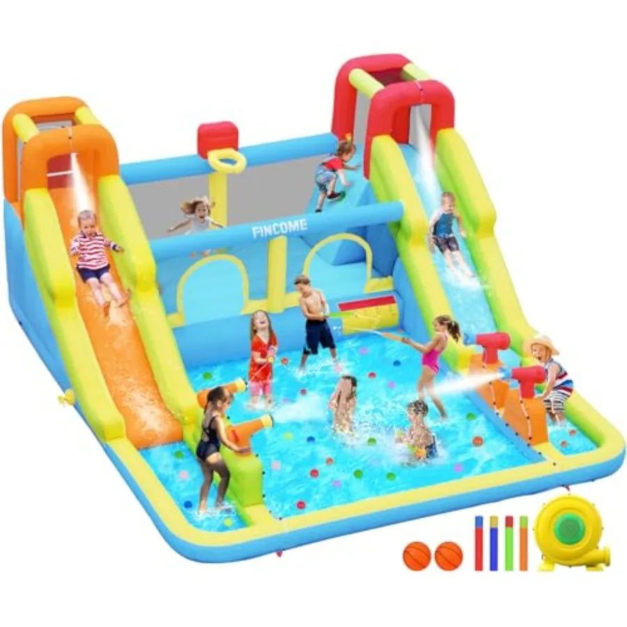Inflatable Water Bounce House With Double Slides And Air Blower