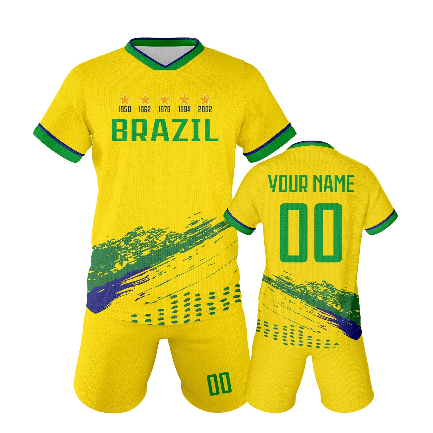 Personalized Brazil Soccer Jersey Set with Custom Name and Number for Kids and Youth Football Teams