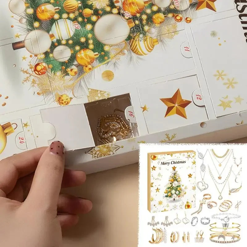 Advent Calendar | 24 Day Jewelry Countdown | Electroplated Alloy Pieces | Gift For Women And Teen Girls