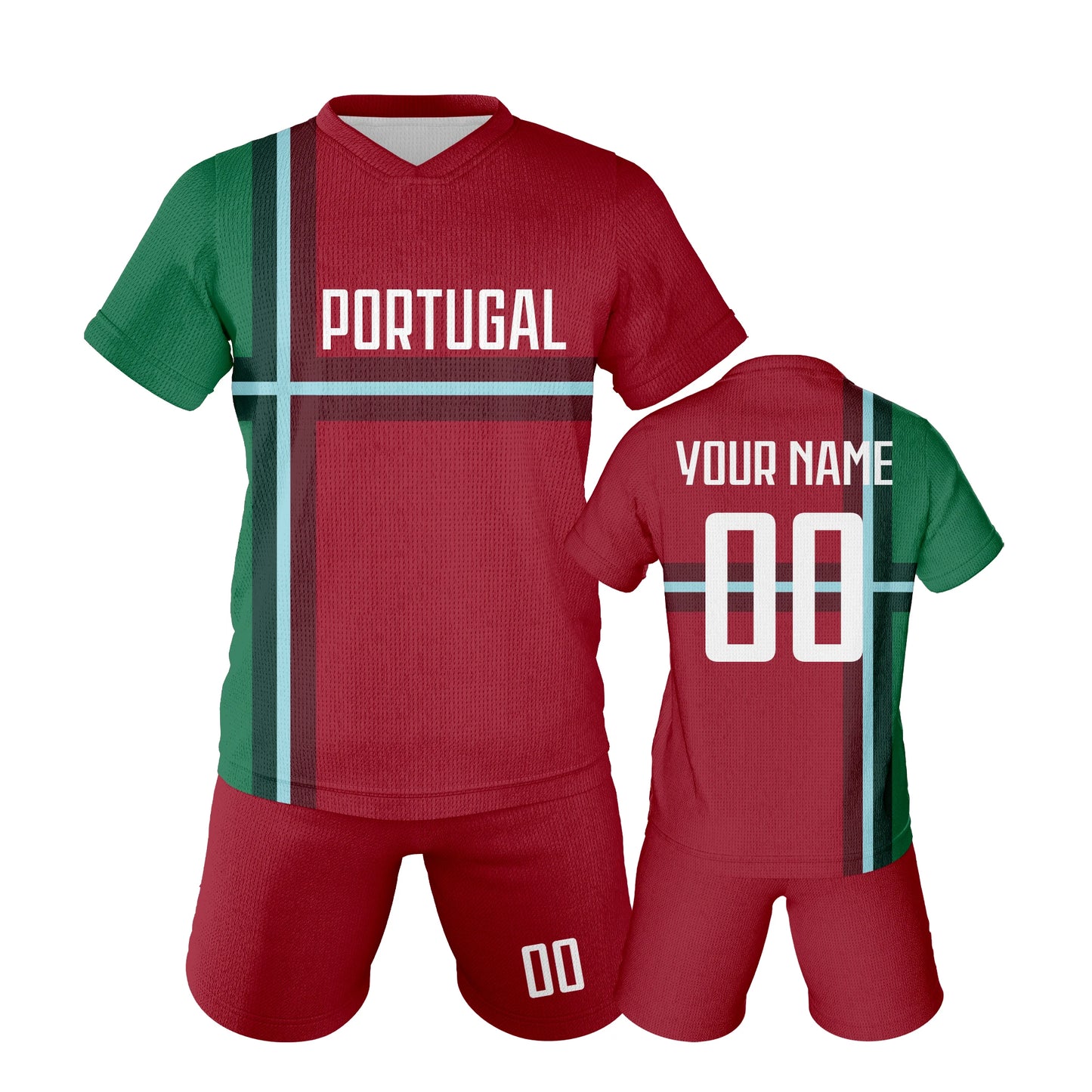 Customizable Portugal Youth Soccer Jersey - Personalized Name & Number Football Uniform for Kids Aged 3-14 Years