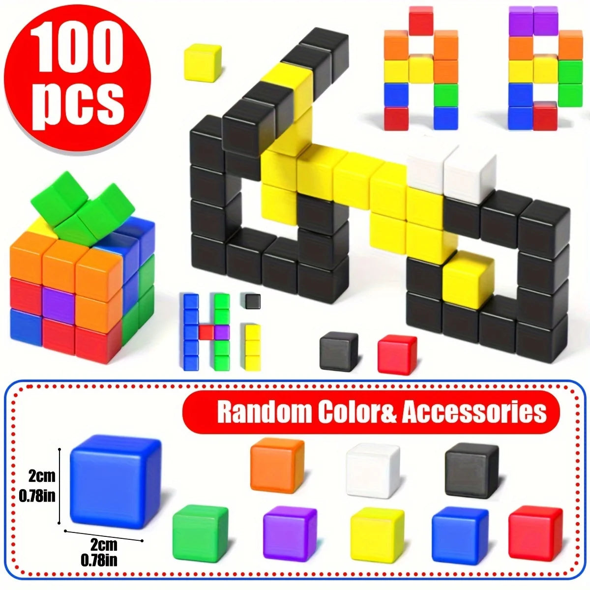 Magnetic Blocks | 2 cm Magnetic Cubes | 48 and 100 PCS Sets | Random Color