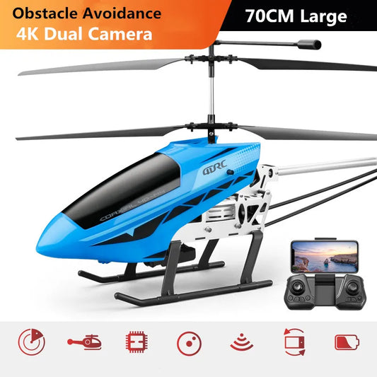 70cm 4K WiFi FPV RC Helicopter with Obstacle Avoidance & LED Lights - Remote Control Aircraft for Kids